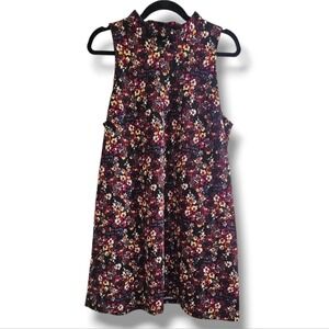 Lush Black Multi-Colored Floral High Neckline Aline Midi Dress